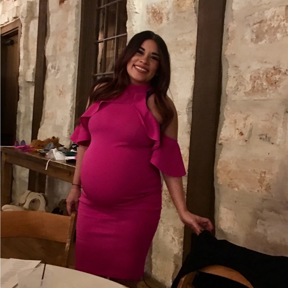 Maternity Pink Blush Vibrant Pink Asymmetrical Dress